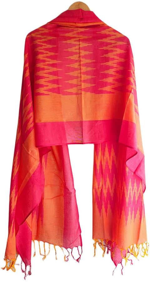 Cotton Ikkat Print Stole for Women, Blue and Indigo, Soft Lightweight Dupatta, 88 x 240 cm, Boho Traditional Indian Style