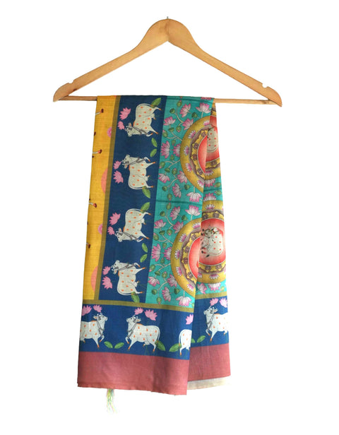 Assam Silk Traditional Dupatta with Multicolor Multi moti Motif | Ethnic Printed Cotton Dupatta with Tassels