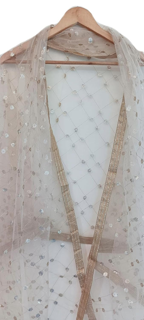 Traditional Embroidered Net Dupatta with Golden Border, Red Sequined Scarf, Diamond Pattern Dupatta, Chunni