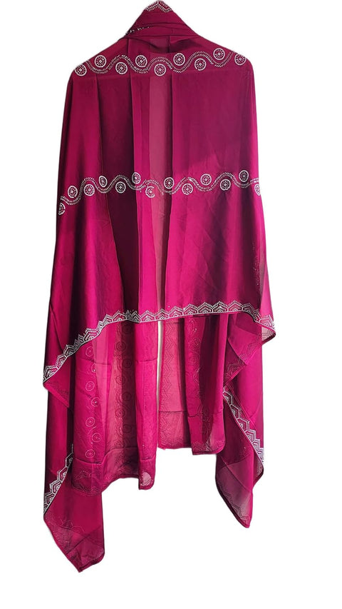 INDISA SCARVE'S FENDI Cut Beads Dupatta, Navy Blue, Embroidered Border, Lightweight Sheer Fabric, Traditional Indian Scarf