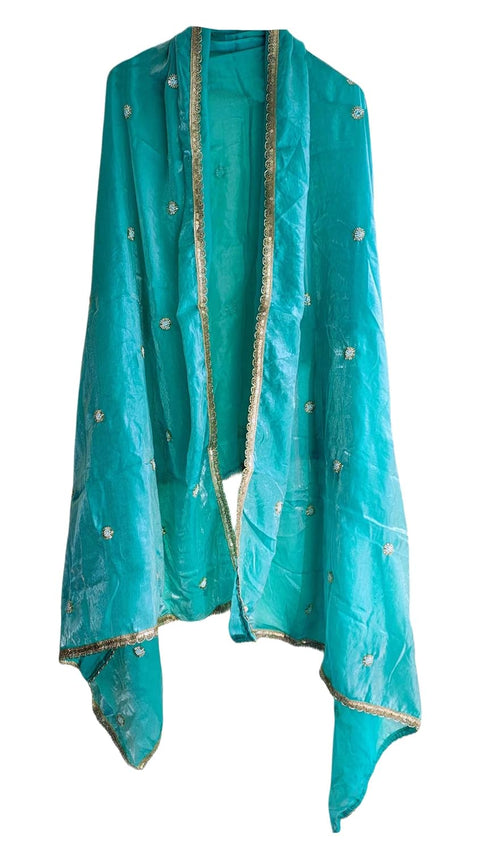 Fendi Fabric Dupatta with Bead Floral Work, Gota Lace Border