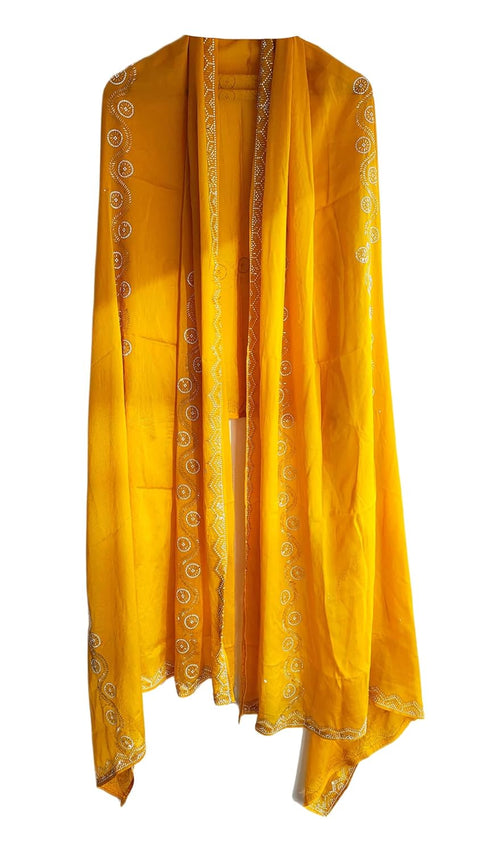 INDISA SCARVE'S FENDI Cut Beads Dupatta, Navy Blue, Embroidered Border, Lightweight Sheer Fabric, Traditional Indian Scarf