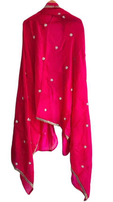 Fendi Fabric Dupatta with Bead Floral Work, Gota Lace Border
