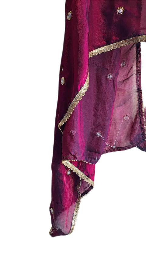 Fendi Fabric Dupatta with Bead Floral Work, Gota Lace Border