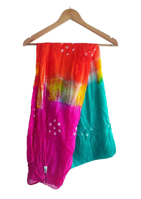 Multicolor Tie-Dye SIlk Dupatta, Handcrafted Bandhani Style, Ethnic Scarf