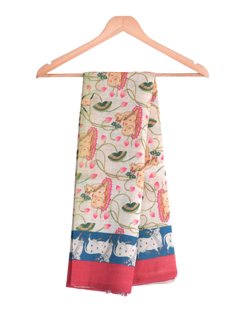 Assam Silk Traditional Dupatta with Multicolor Multi moti Motif | Ethnic Printed Cotton Dupatta with Tassels