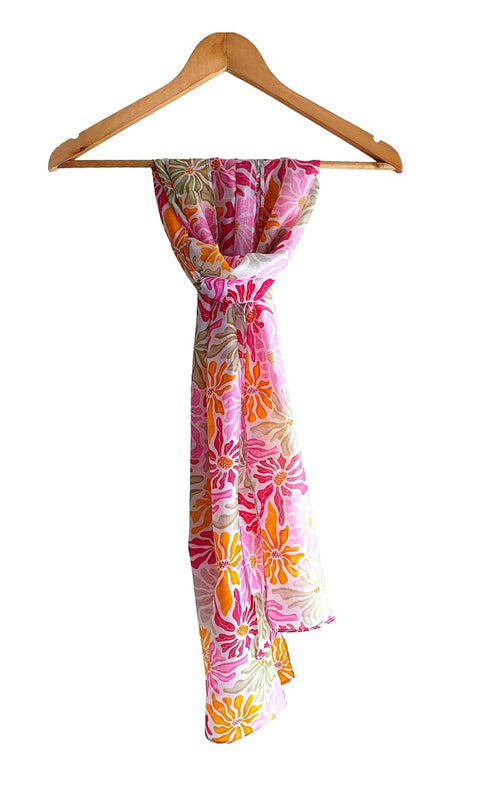 Silk Stole, Prints Multi Color, 51 cm Width x 65 cm Length, Lightweight(Pink And Yellow)