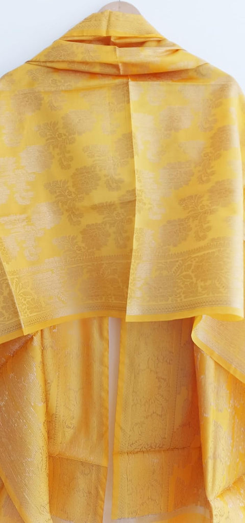 The Women's Art Silk Woven Banarasi Jacquard Dupatta(Yellow)