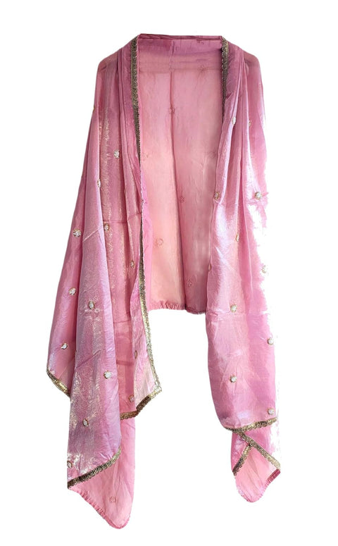 Fendi Fabric Dupatta with Bead Floral Work, Gota Lace Border