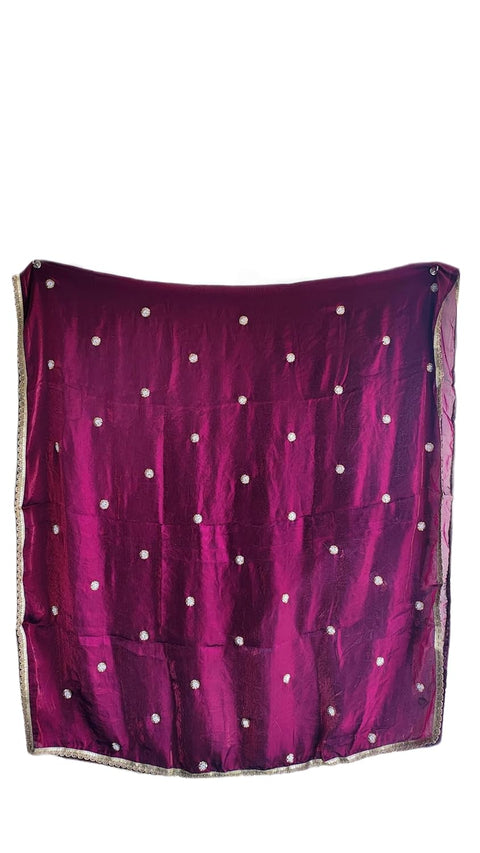 Fendi Fabric Dupatta with Bead Floral Work, Gota Lace Border