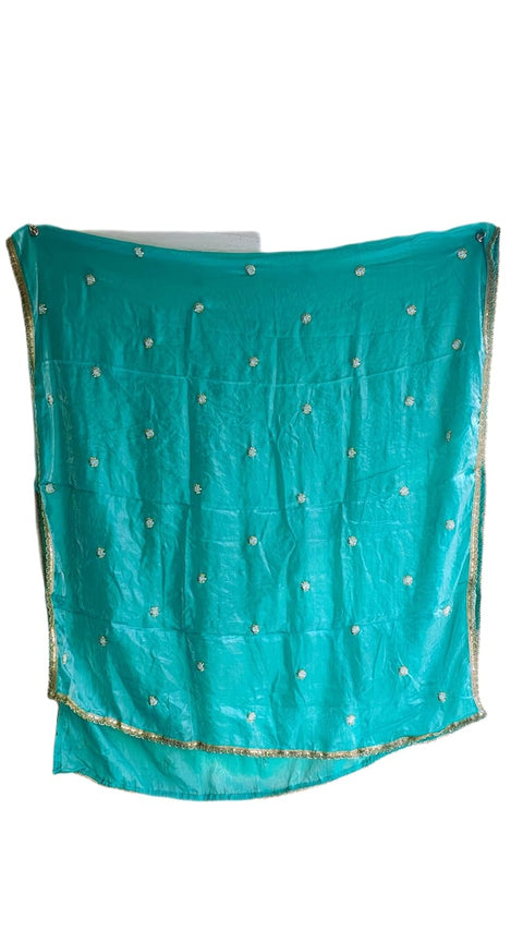 Fendi Fabric Dupatta with Bead Floral Work, Gota Lace Border