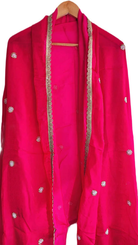 Fendi Fabric Dupatta with Bead Floral Work, Gota Lace Border