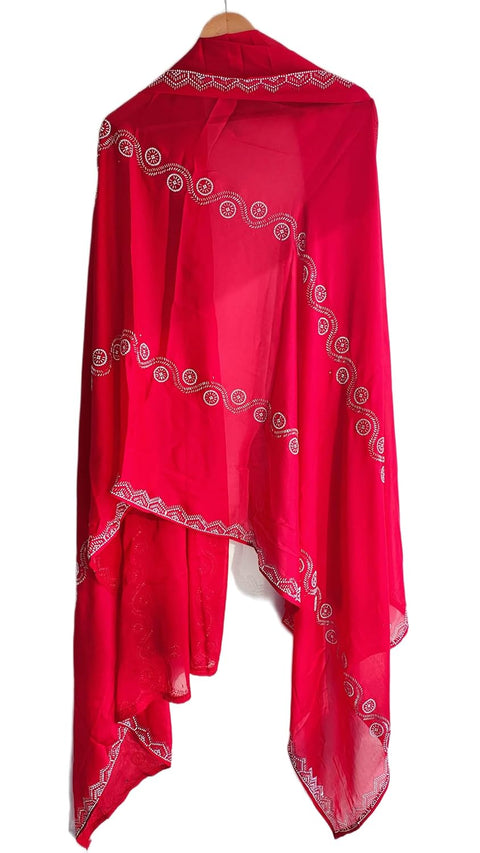 INDISA SCARVE'S FENDI Cut Beads Dupatta, Navy Blue, Embroidered Border, Lightweight Sheer Fabric, Traditional Indian Scarf