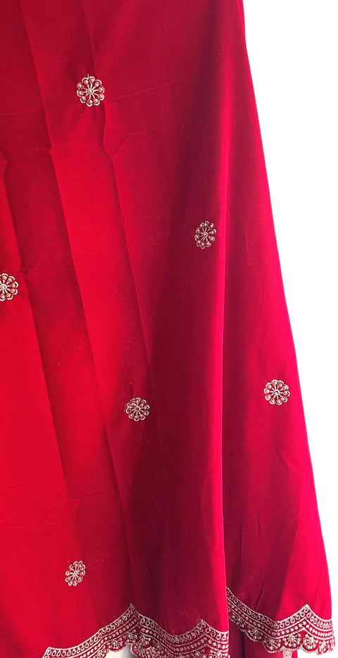 Luxury Micro-Velvet Embroidered Dupatta for Women | Heavy Scalloped Cutwork Border with Butti Work