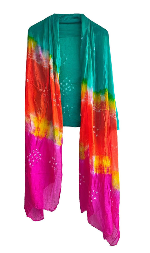 Multicolor Tie-Dye SIlk Dupatta, Handcrafted Bandhani Style, Ethnic Scarf