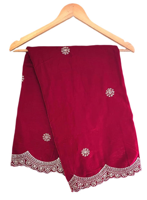 Luxury Micro-Velvet Embroidered Dupatta for Women | Heavy Scalloped Cutwork Border with Butti Work