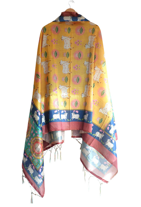 Assam Silk Traditional Dupatta with Multicolor Multi moti Motif | Ethnic Printed Cotton Dupatta with Tassels