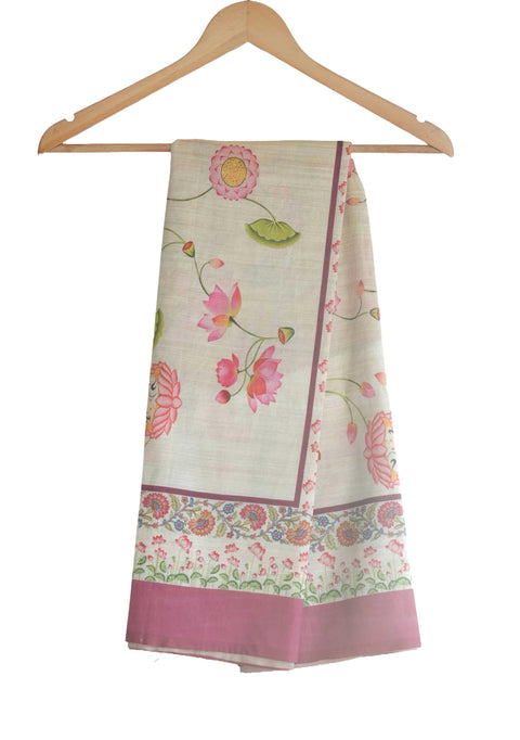 Assam Silk Traditional Dupatta with Multicolor Multi moti Motif | Ethnic Printed Cotton Dupatta with Tassels