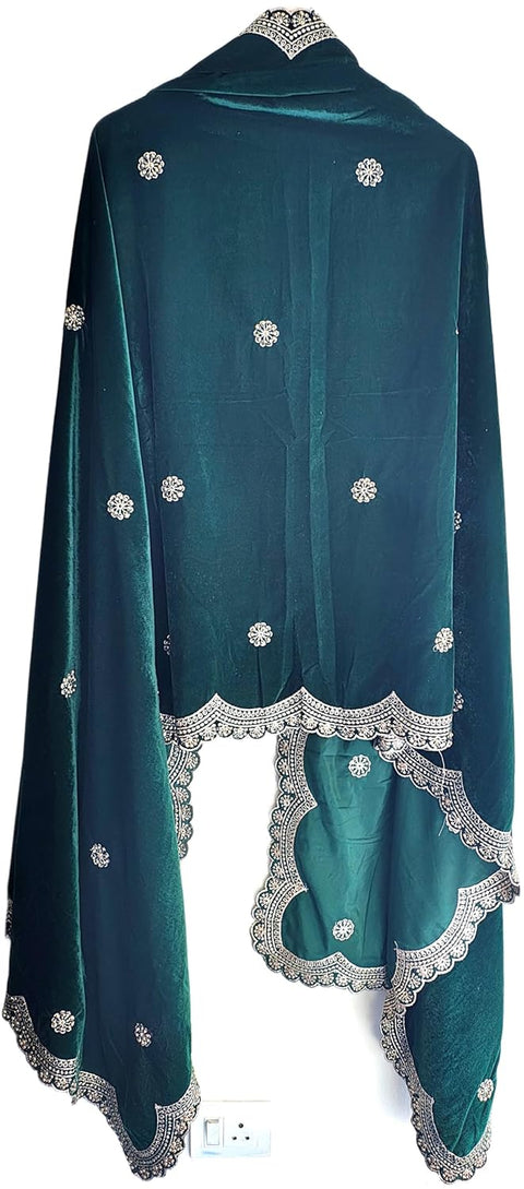 Luxury Micro-Velvet Embroidered Dupatta for Women | Heavy Scalloped Cutwork Border with Butti Work