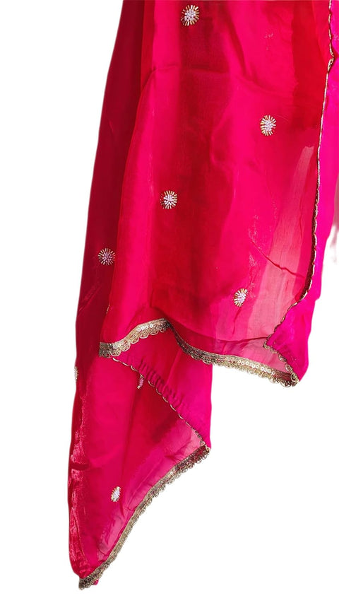 Fendi Fabric Dupatta with Bead Floral Work, Gota Lace Border