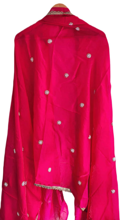 Fendi Fabric Dupatta with Bead Floral Work, Gota Lace Border