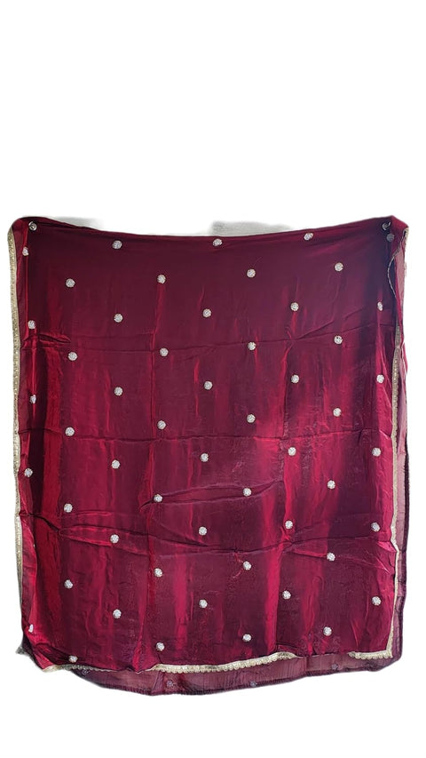 Fendi Fabric Dupatta with Bead Floral Work, Gota Lace Border