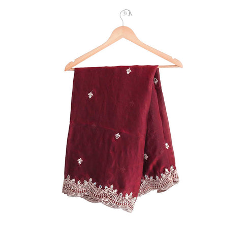 Fendi Fabric Dupatta with Bead Floral Work, Gota Lace Border
