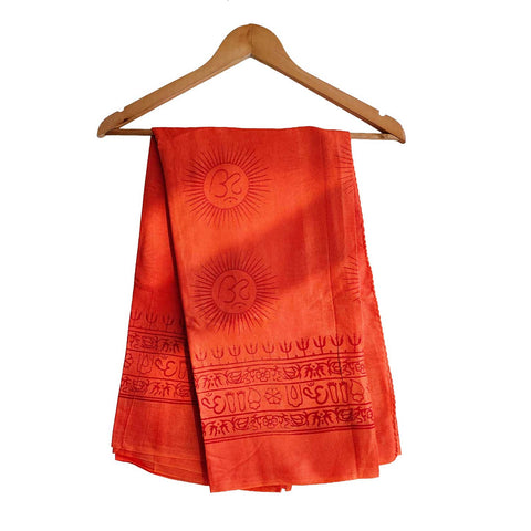 India Scarf Rayon Sarong with Hand-Printed Om Motifs( Dark Orange )
