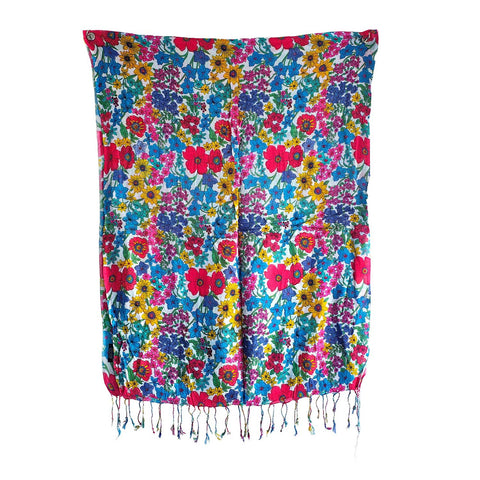 Women's Reversible Silk Viscose Summer Stole, with Fringe Tassels, 185 x 75 cm