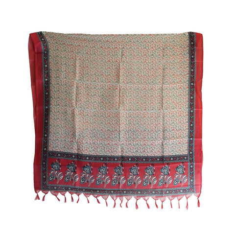 Khadi Cotton Floral Printed Design Dupatta( Beige And Red )