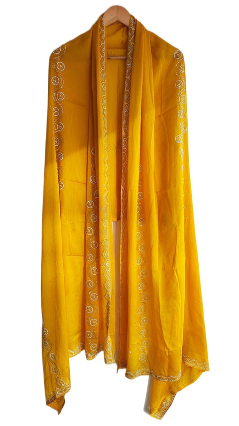 INDISA SCARVE'S FENDI Cut Beads Dupatta, Navy Blue, Embroidered Border, Lightweight Sheer Fabric, Traditional Indian Scarf