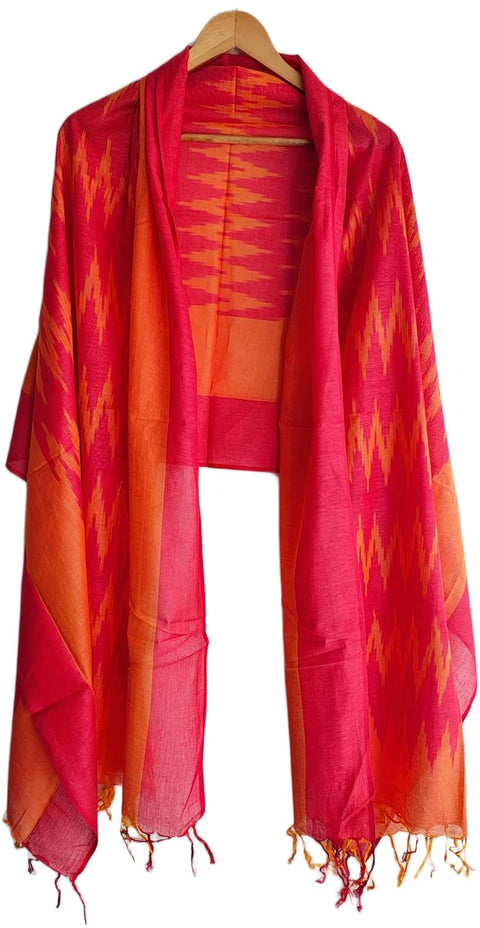 Cotton Ikkat Print Stole for Women, Blue and Indigo, Soft Lightweight Dupatta, 88 x 240 cm, Boho Traditional Indian Style