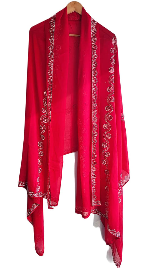 INDISA SCARVE'S FENDI Cut Beads Dupatta, Navy Blue, Embroidered Border, Lightweight Sheer Fabric, Traditional Indian Scarf
