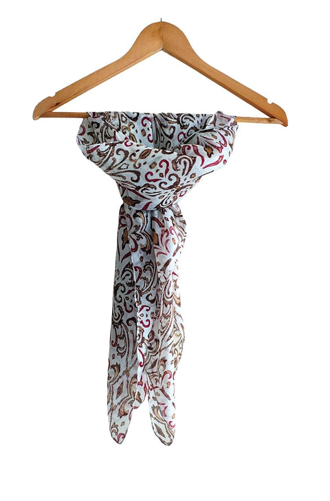 Floral Paisley Print Silk Scarf, Light Weight Square Neck Wrap, Blue and Orange Border Pattern, 100x100 cm