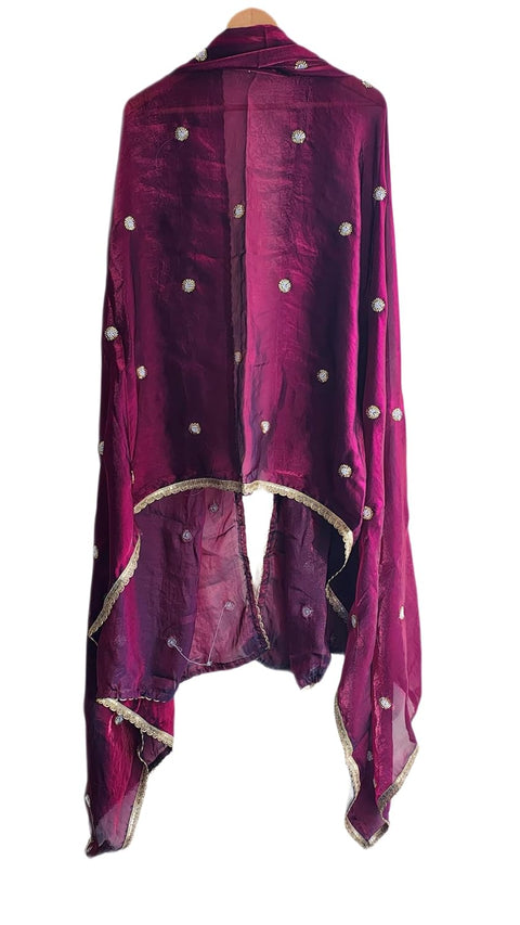 Fendi Fabric Dupatta with Bead Floral Work, Gota Lace Border