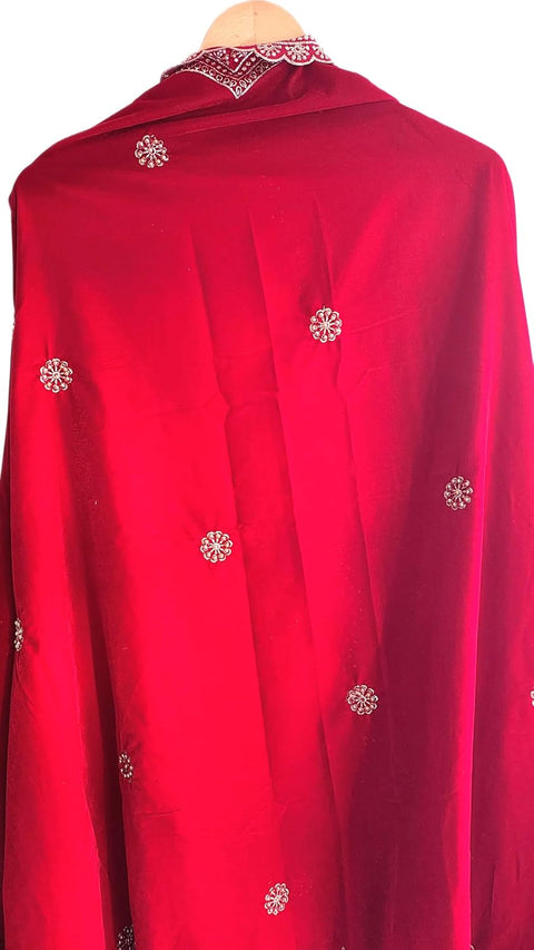 Luxury Micro-Velvet Embroidered Dupatta for Women | Heavy Scalloped Cutwork Border with Butti Work