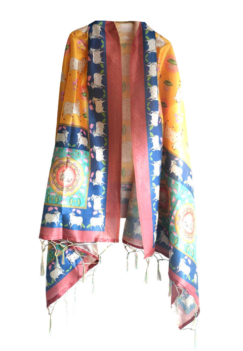 Assam Silk Traditional Dupatta with Multicolor Multi moti Motif | Ethnic Printed Cotton Dupatta with Tassels