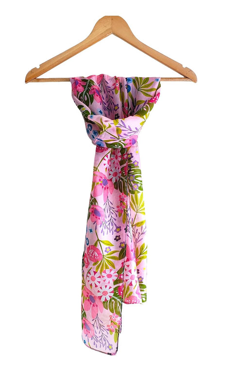 Silk Stole, Prints Multi Color, 51 cm Width x 65 cm Length, Lightweight(Pink And Green)