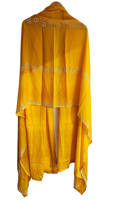 INDISA SCARVE'S FENDI Cut Beads Dupatta, Navy Blue, Embroidered Border, Lightweight Sheer Fabric, Traditional Indian Scarf