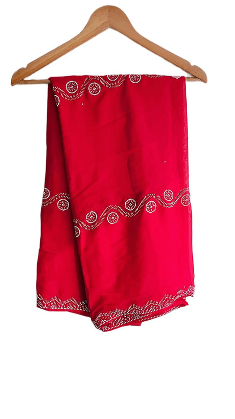 INDISA SCARVE'S FENDI Cut Beads Dupatta, Navy Blue, Embroidered Border, Lightweight Sheer Fabric, Traditional Indian Scarf