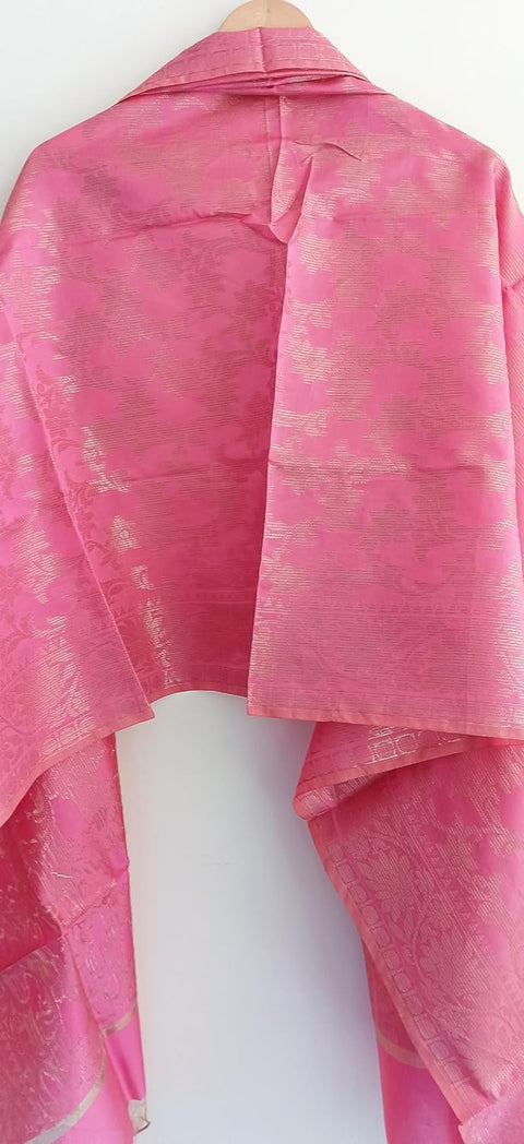 The Women's Art Silk Woven Banarasi Jacquard Dupatta(Pink)
