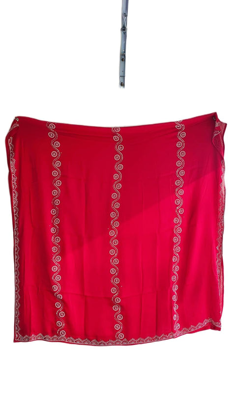 INDISA SCARVE'S FENDI Cut Beads Dupatta, Navy Blue, Embroidered Border, Lightweight Sheer Fabric, Traditional Indian Scarf