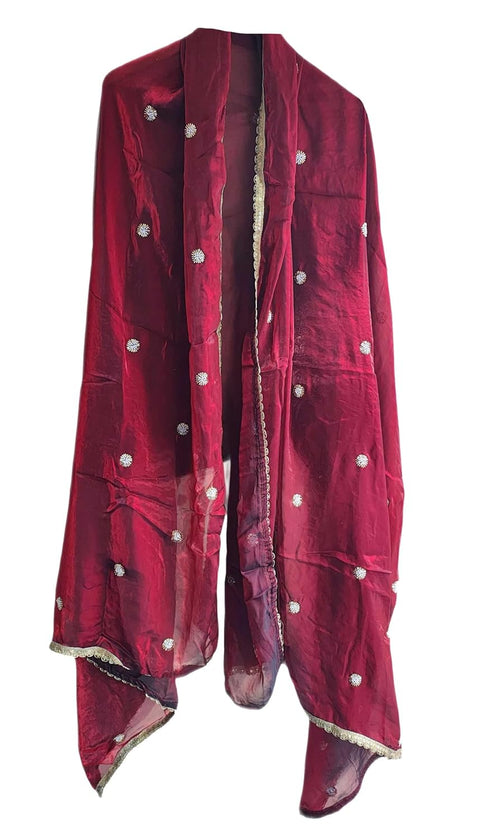 Fendi Fabric Dupatta with Bead Floral Work, Gota Lace Border