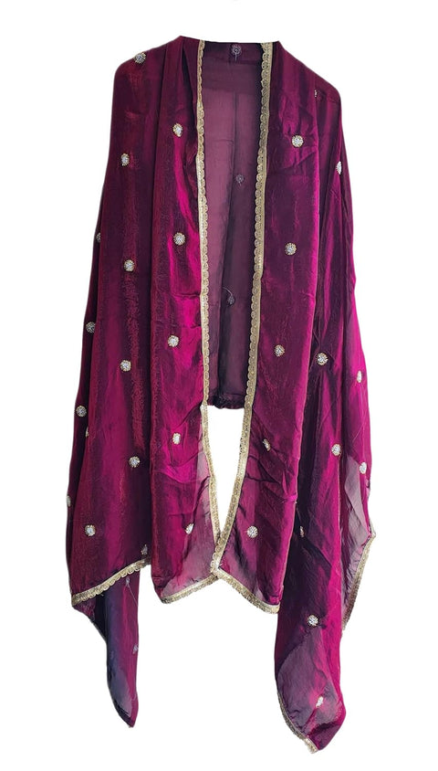 Fendi Fabric Dupatta with Bead Floral Work, Gota Lace Border