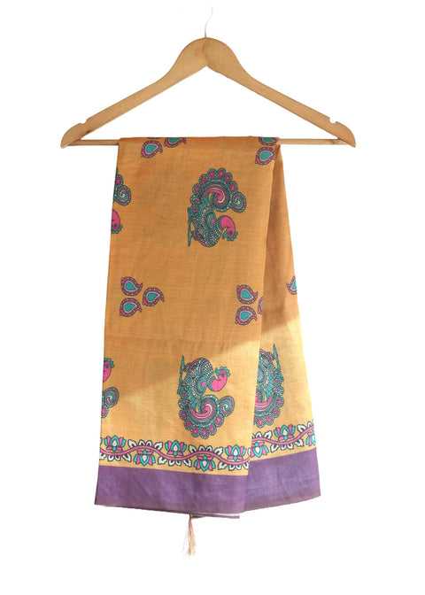Assam Silk Traditional Dupatta with Multicolor Multi moti Motif | Ethnic Printed Cotton Dupatta with Tassels