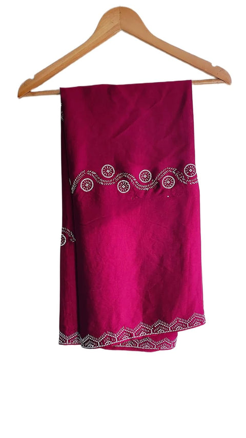INDISA SCARVE'S FENDI Cut Beads Dupatta, Navy Blue, Embroidered Border, Lightweight Sheer Fabric, Traditional Indian Scarf