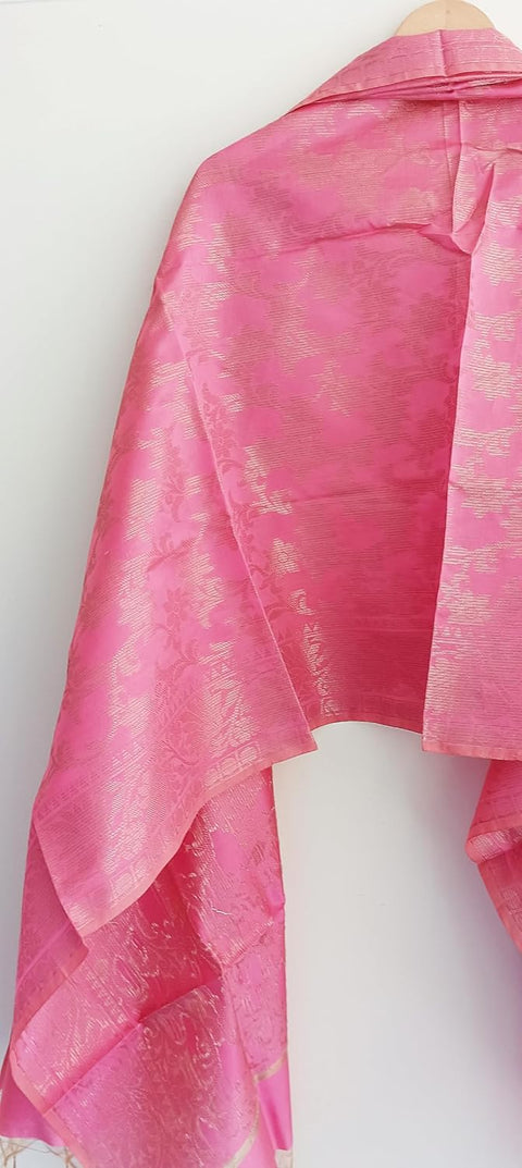 The Women's Art Silk Woven Banarasi Jacquard Dupatta(Pink)