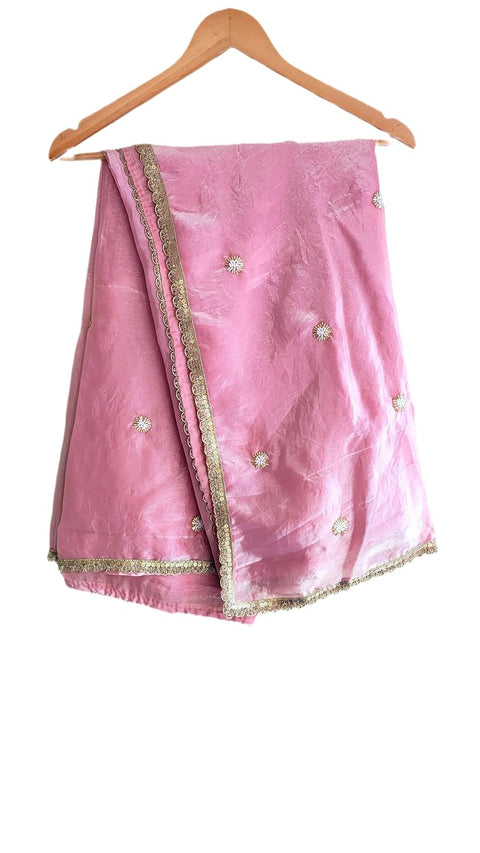 Fendi Fabric Dupatta with Bead Floral Work, Gota Lace Border
