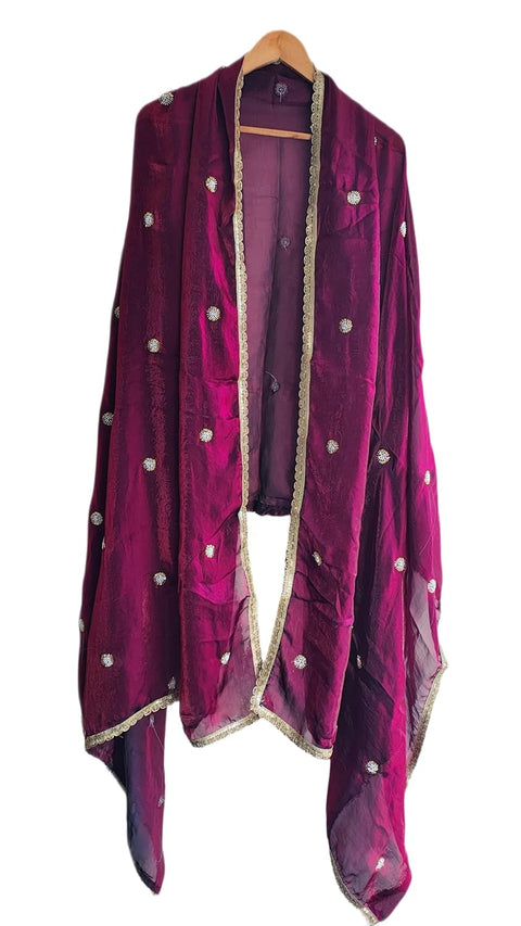 Fendi Fabric Dupatta with Bead Floral Work, Gota Lace Border