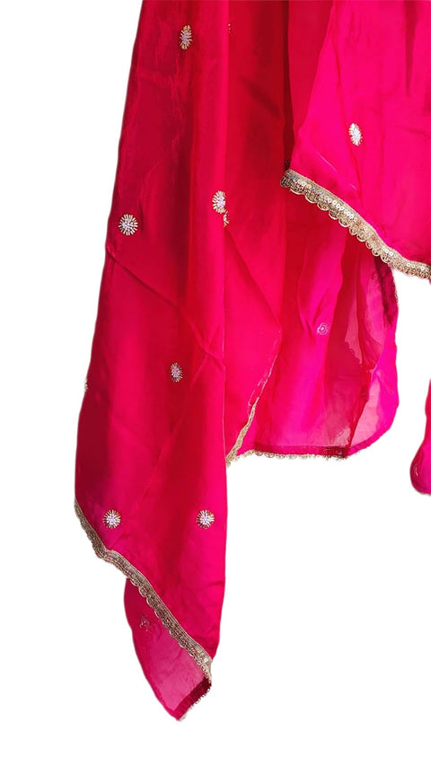 Fendi Fabric Dupatta with Bead Floral Work, Gota Lace Border